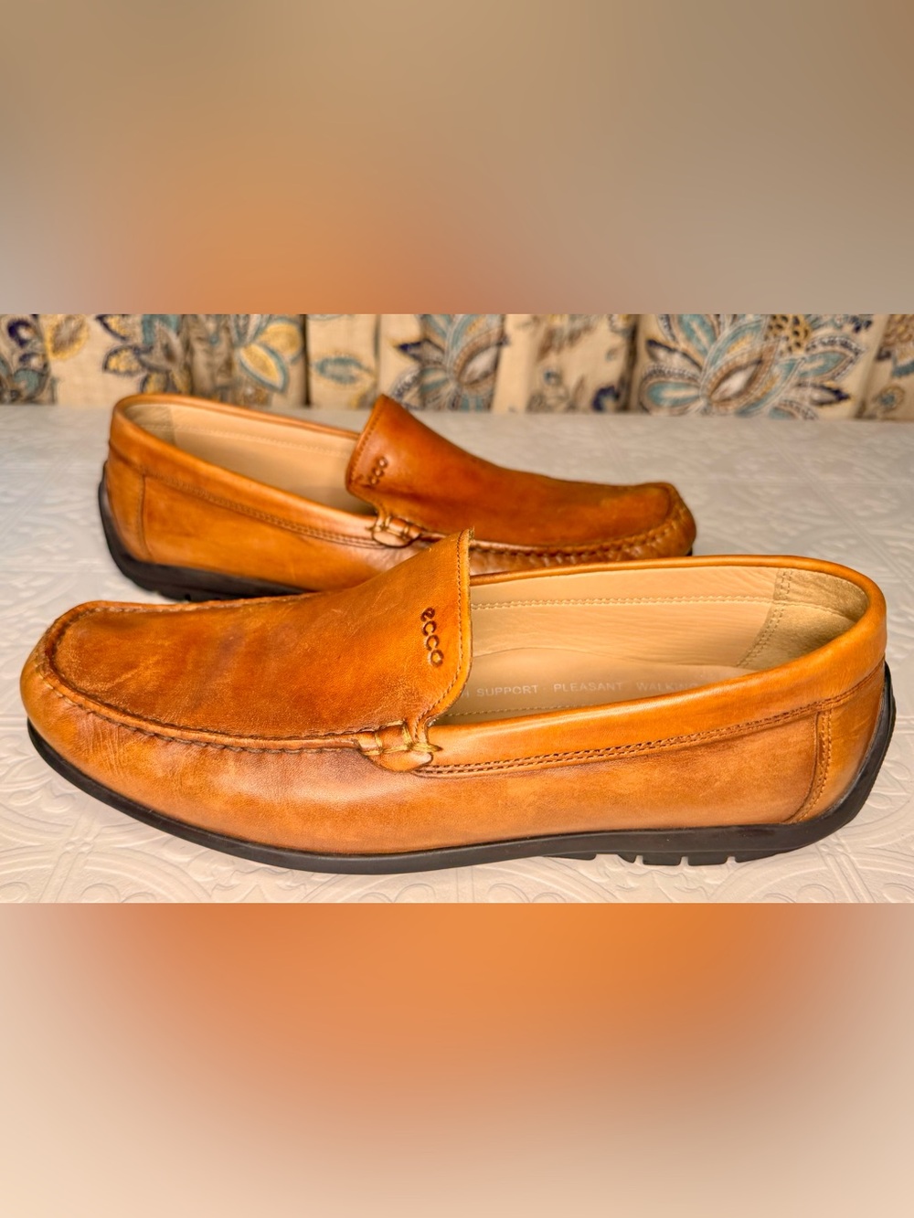 Ecco Men's Driving Shoes Cognac Leather Slip-On Loafers